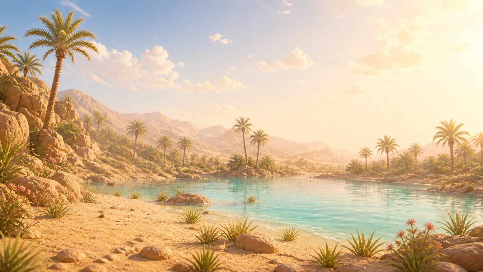 واحة صحراوية مضيئة